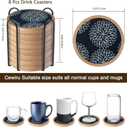Wood Coasters Set of 8 with Holder, Cewiru Cup Mat - Image 6
