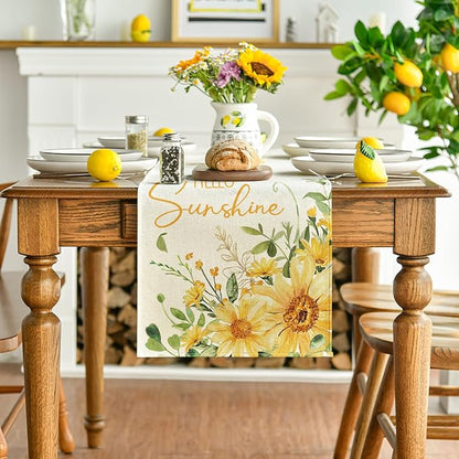Artoid Mode Hello Sunshine Sunflower Eucalyptus Summer Table Runner, Seasonal - Image 2