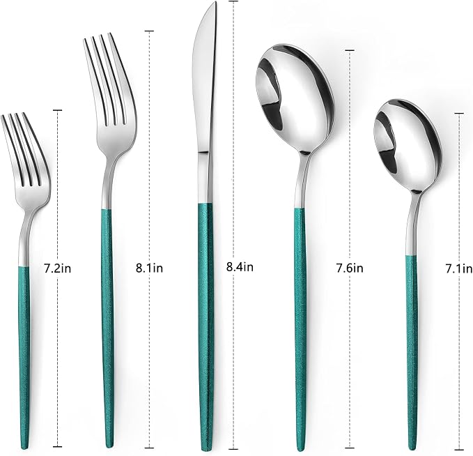 VANVRO Mirror Silver Green Silverware Set, 20-Piece Stainless Steel Flatware Set - Image 2