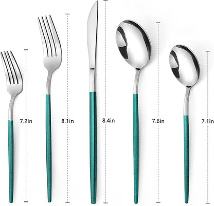 VANVRO Mirror Silver Green Silverware Set, 20-Piece Stainless Steel Flatware Set - Image 2