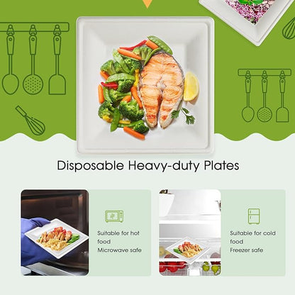 ECOLipak 150 Pieces Compostable Square Paper Plates, 10 inch Disposable Plates Square, Eco-friendly Biodegradable Sugarcane Bagasse Plates for Party Dinner Birthday