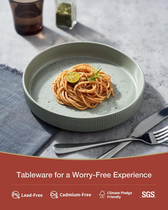 famiware Star 8.25" Pasta Bowls Set of 8, Bowl Plates, Light Green | Microwave - Image 3