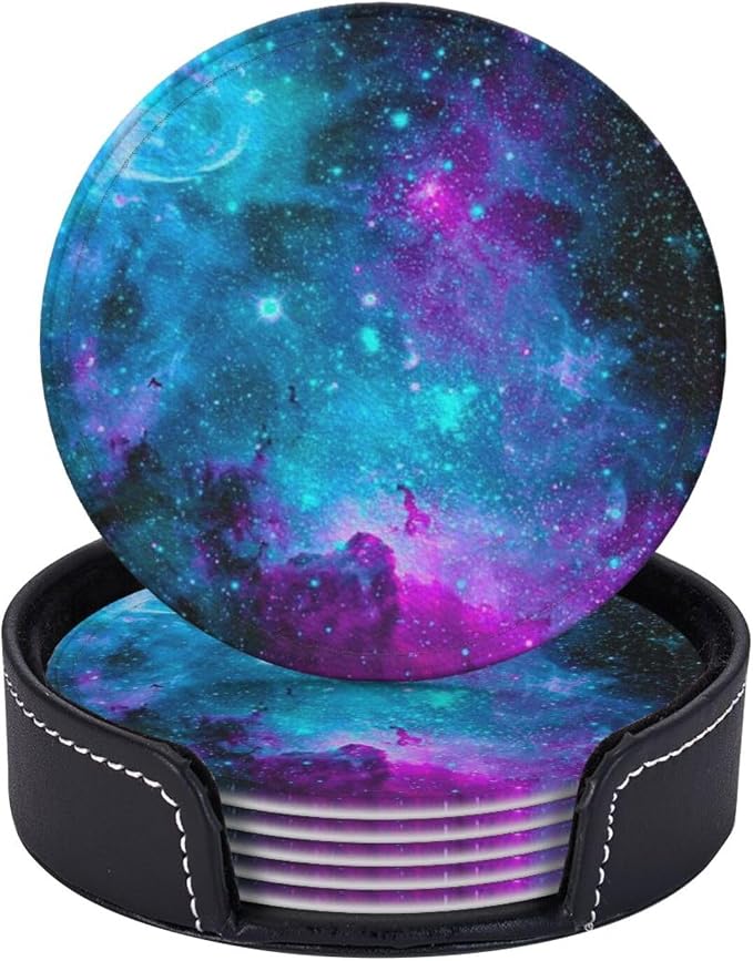 Trippy Galaxy Drinking Coasters PU Leather Coaster by YISHOW