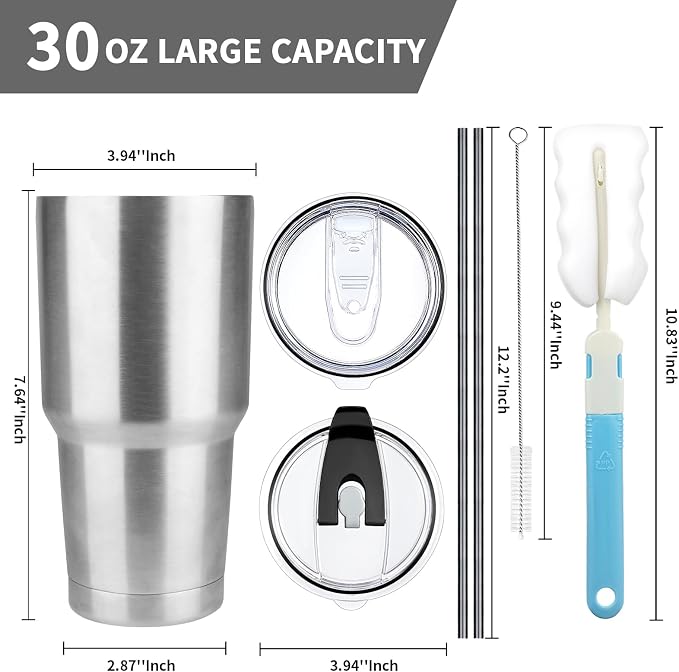 30 oz Tumbler with Lids and Straws, Stainless Steel Insulated Coffee Tumbler - Image 2