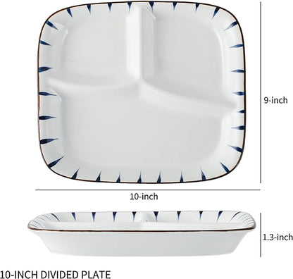 Ceramic Divided Porcelain Dinner Plate - 10 Inch, Breakfast, Lunch, Bowl, Portion Control, Salad - Kitchen Tableware