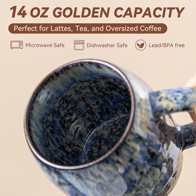 Unique Reactive Glaze Ceramic Coffee Mug - 14 oz Large Coffee Cup - Image 8