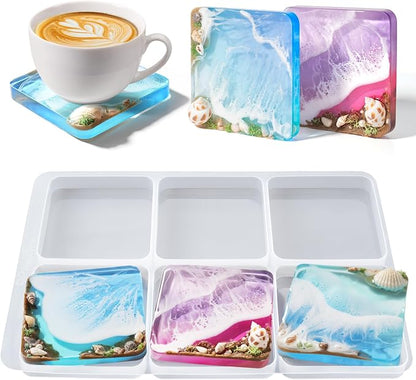 HeyClear Coaster Resin Molds Silicone, 6-Cavity Square Epoxy Resin Mold | by HeyClearResin