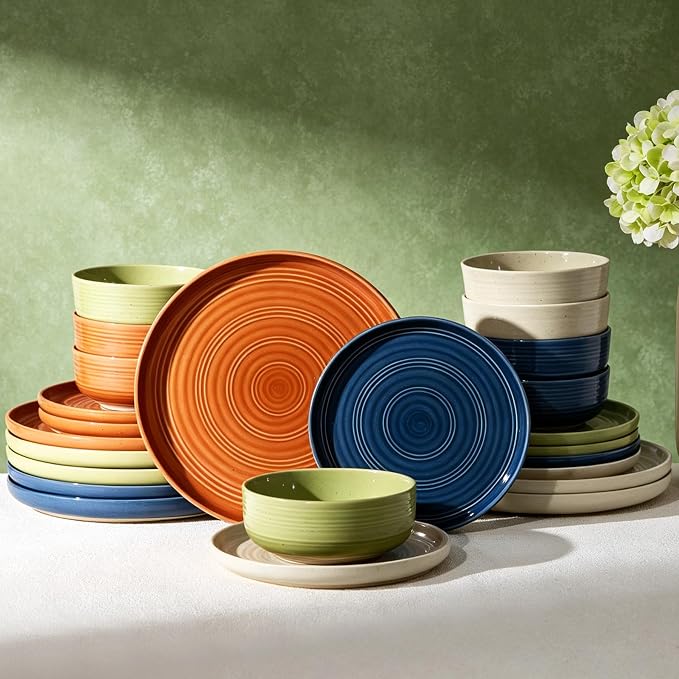 Dinnerware Set for 8, Ceramic Plates and Bowls, Chip & Scratch Resistant by FamiwarePremium