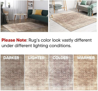 Keen Home Design 9x12 Rug - Machine Washable Area Rug with Non-Slip Backing, Ideal for Living Room, Dining Room, Bedroom - Vintage, Easy Clean, Durable, Low Pile - (9' x 12')