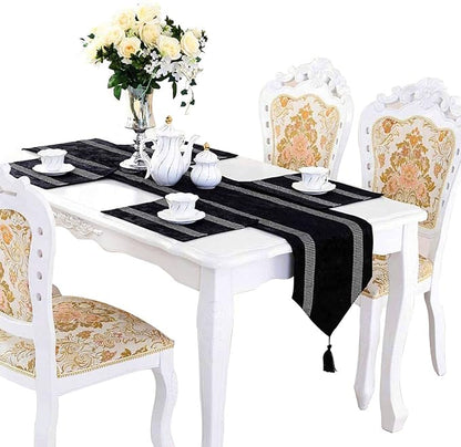 Elegant Bling Rhinestone Black Table Runner, Ombre Velvet, Double-Layer - Image 2