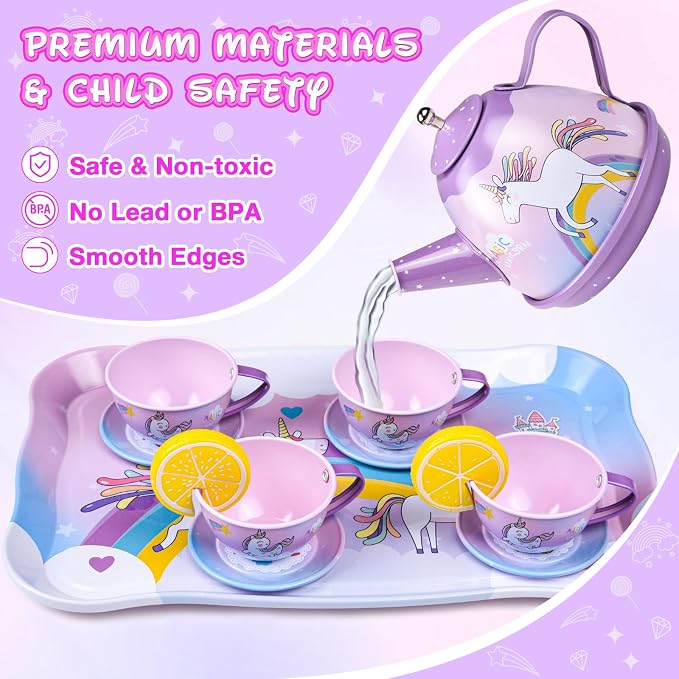 Tea Party Set for Little Girls, Unicorn Wings & Headband, Carrying Case - Image 7