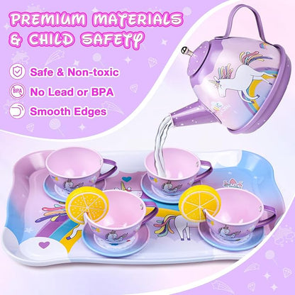 Tea Party Set for Little Girls, Unicorn Wings & Headband, Carrying Case - Image 7
