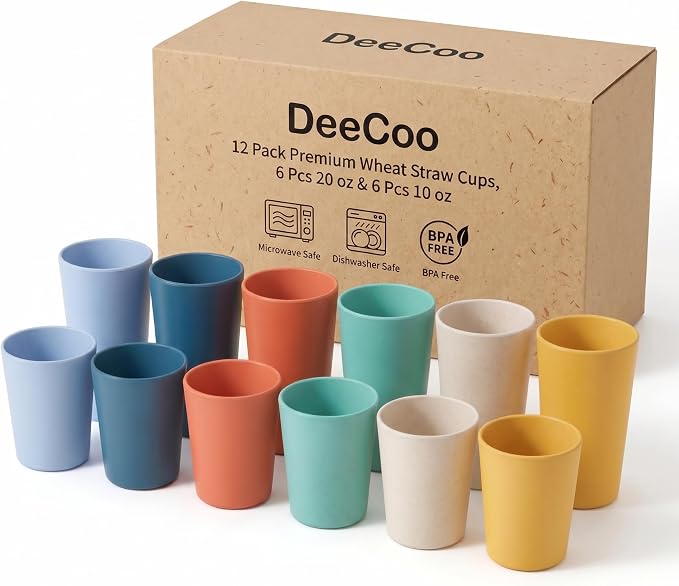 DeeCoo® 12 Pack Premium Wheat Straw Cups, Alternative to Plastic Cups Sets by DeeCoo