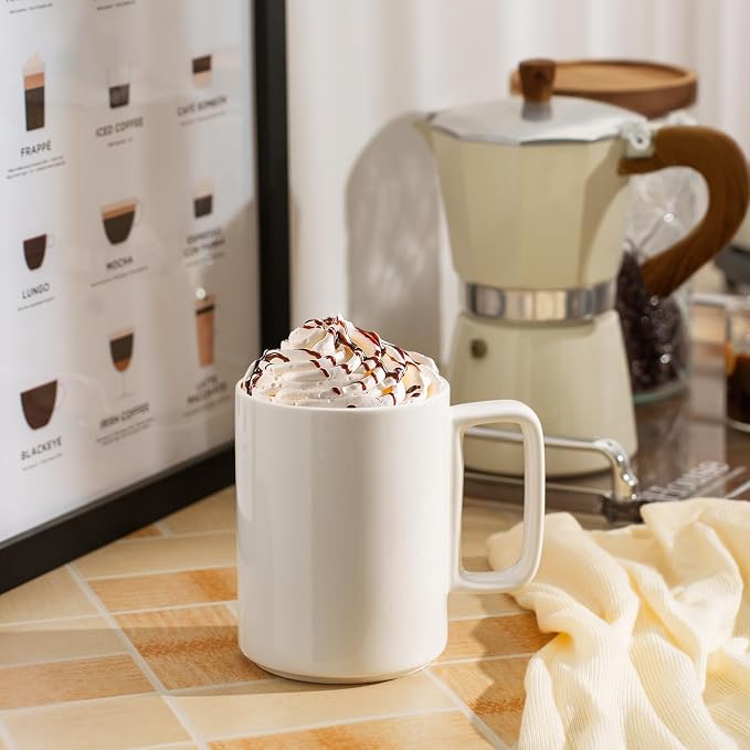 E-liu Large 15 Ounces Porcelain Coffee Mug Tea Mugs Set of 6 | Cups - Image 7