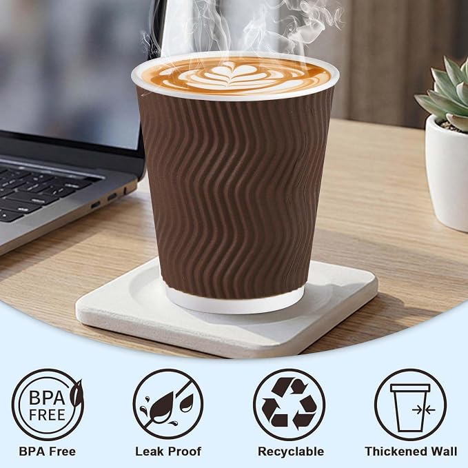 Clawsoff 150 Pack 8 oz Disposable Paper Coffee Cups Insulated Brown | - Image 6