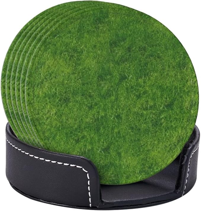 6 Pcs Green Grass Leather Coasters - Image 6