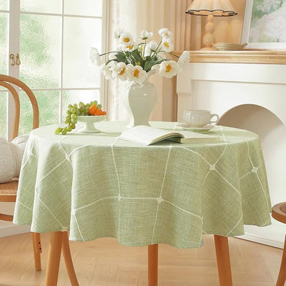 Zobesta Linen 70 Inch Round Table Cloth Green Plaid, Cotton Green Linen Green Tablecloth Round Boho Tablecloth for Outdoor, Party, Holiday, Picnic, Dining