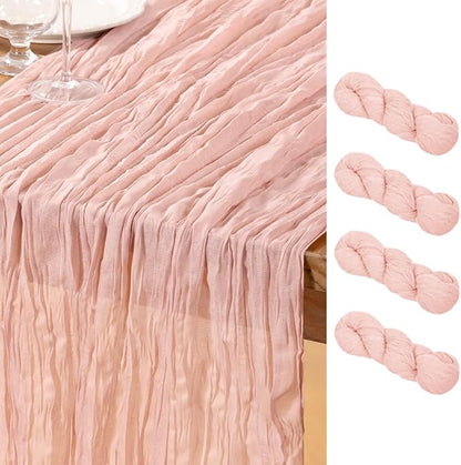 DeZerlor Dusty Pink Cheesecloth Table Runners 4 Pack Summer Boho Runners | by DeZerlor