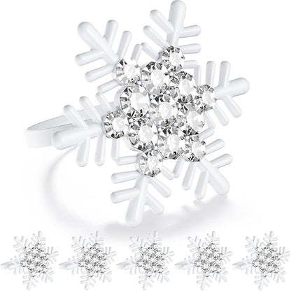 ZeeDix Set of 6 Christmas Snowflake Napkin Rings for Dinning Table Setting- White Rustic Dinner Tables Setting Decoration for Wedding Receptions, Christmas Holiday Party Dinner Parties