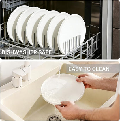 GZG Classic Series - Plates and Bowls Set for 8, 24 Piece Stoneware Dinnerware Sets, Microwave and Dishwasher Safe Lead-Free Handcrafted Ceramic Dishes Set - Ivory White
