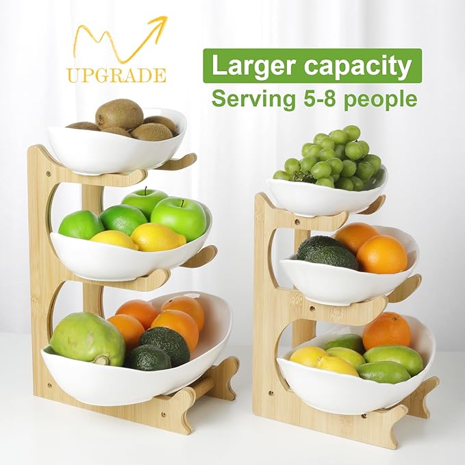 Seven Sparta 3 Tier Fruit Bowl for Kitchen Counter / Ceramic Serving Bowls - Image 3