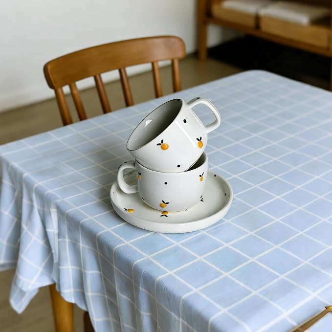 Ceramic Coffee Mug Set of 2, 8 oz Lemon Design Cups - Image 7