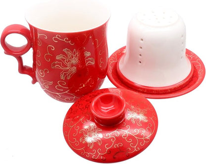 Porcelain Tea Cup with Infuser Lid and Saucer Sets - Image 6