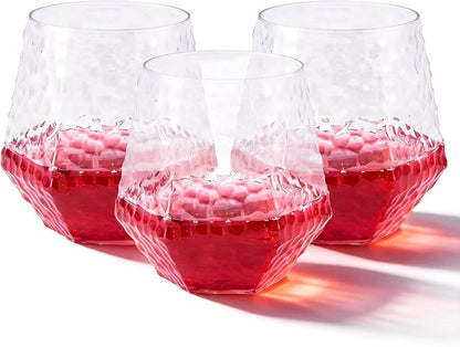 Goodluck 40PCS 12oz Clear Plastic Wine Glass Diamond Stemless Hammered Cups | by GoodLuck