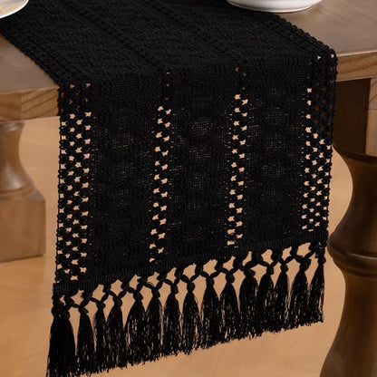 MLMW Boho Table Runner Black Table Runner 90 inches Spring Easter Short Coffee - Image 3