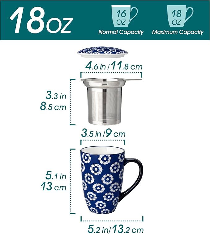 vancasso SELENE Porcelain Tea Mug, 18 oz Porcelain Tea Cup - Image 2