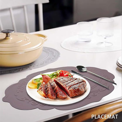 Silicone Placemat Set of 4, Oval Heat Resistant Non-Slip Mats, Waterproof Placemat, Foldable Placemats, Easy to Clean Silicone Table Mat by Siliconty(4, Cameo Brown)