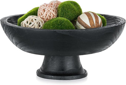 Hanobe Decorative Wood Bowl for Centerpiece: Wooden Black Pedestal Bowl Decor for Entry Way Table - Large Coffee Table Decor Dough Bowl for Fruit,Keys
