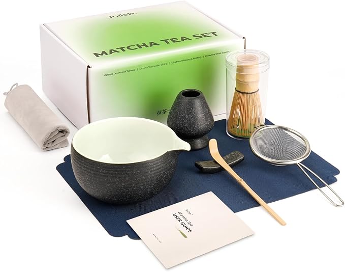 Joiish 7 Pcs Matcha Kit Set, Matcha Whisk and Bowl Set, Charcoal Grey | Ceramic by Joiish