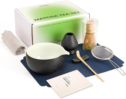 Joiish 7 Pcs Matcha Kit Set, Matcha Whisk and Bowl Set, Charcoal Grey | Ceramic by Joiish