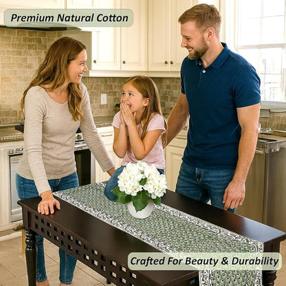 Basil Green Hand Block Print 100% Cotton Table Runner 16x70 Inch | Perfect - Image 5