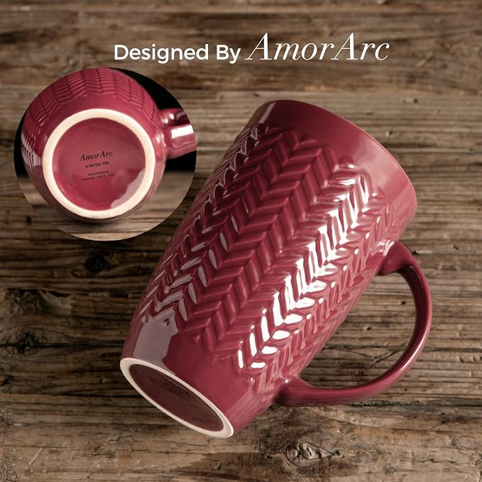 AmorArc 20 oz Large Coffee Mugs Set of 6, Embossed Ceramic Coffee Mugs - Image 3