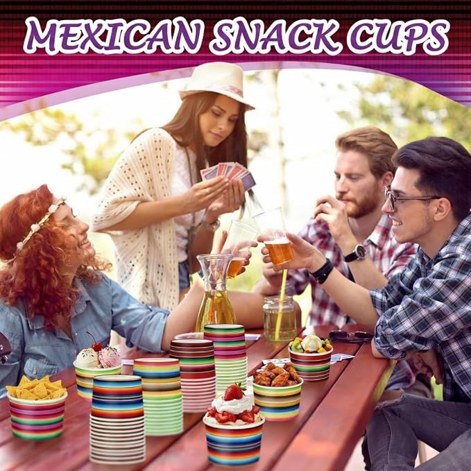CHENGU 60 Pcs Mexican Stripes Snack Cups 9 oz Disposable Mexican Stripes Ice - Image 4