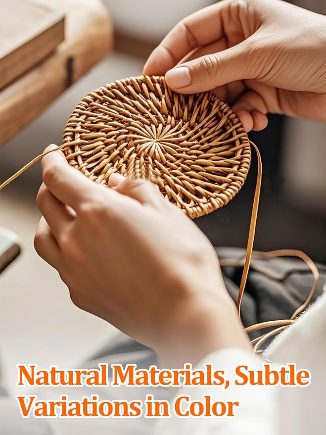 6Pcs Handmade Natural Rattan Coasters Set - Image 4