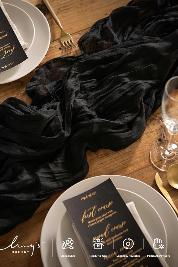 Ling's Moment Black Gauze Cheesecloth Table Runner, 14FT | Sheer Cheese Cloth - Image 3
