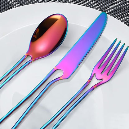 A·HOUSEWARE Iridescent Silverware Hollow Design 20 Piece Stainless Steel - Image 5