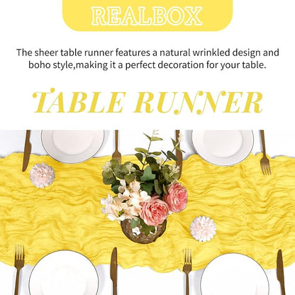 6 Pack Lemon Yellow Cheesecloth Table Runner 17x108 Inch Semi Sheer Boho Gauze - Image 4