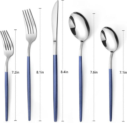 VANVRO Mirror Silver Blue Silverware Set, 20-Piece Stainless Steel Flatware Set - Image 2