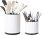 Kitchen Utensil Holder Extra Large Rotating For Counter Organizer Stainless Steel Storage Cooking Silverware Caddy 3 Compartment Flatware Spoon Spatula Tool Cutlery Container(2 Set White)