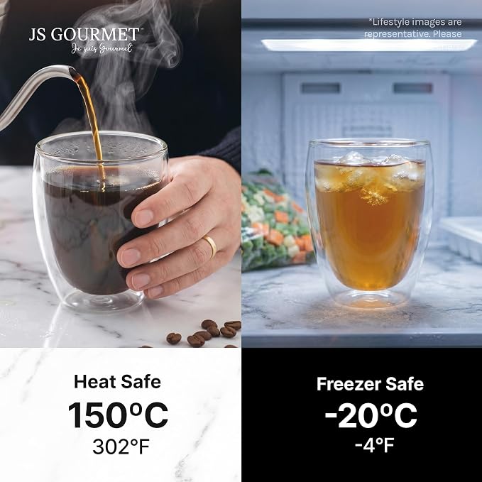 JS Gourmet Double Wall Glass Coffee Mugs Set of 6, 12oz/350ml Borosilicate - Image 5
