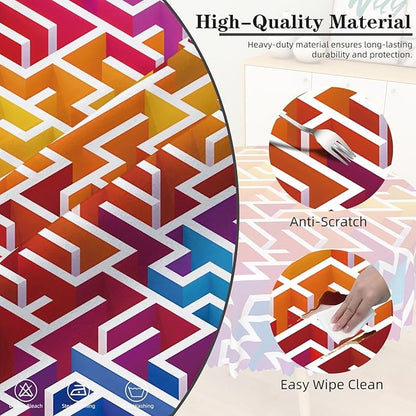 Laeacco 70 Inch Maze Round Tablecloth Colorful Labyrinth Texture Modern Geometric Abstract Art Print Table Cloth Washable Waterproof Wrinkle Free Table Cover for Kitchen Dining Picnic Party Decor