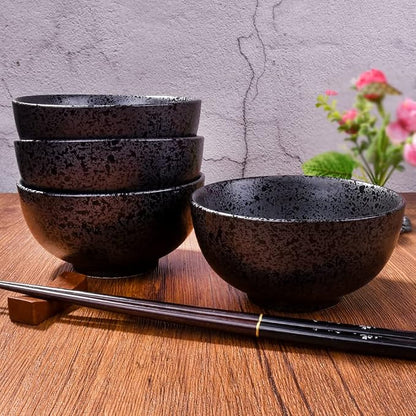 Japanese Rice Bowl Set of 4 Porcelain Sushi Bowls Serving Bowls Speckled Black - Image 4