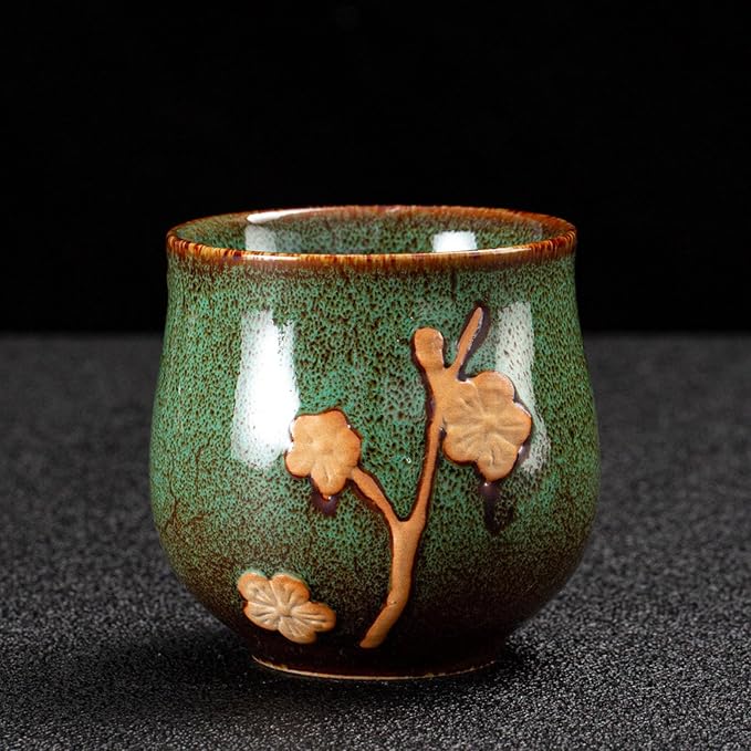 KEYDUACU Japanese Tea Set, Kiln-Formed Ceramic Tea Set, Plum Blossom Embossed - Image 5