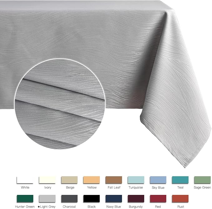 maxmill Jacquard Table Cloth Swirl Pattern Spillproof Wrinkle Resistant Heavy Weight Soft Tablecloth for Kitchen Dinning Tabletop Decoration Outdoor Picnic Rectangle 52 x 70 Inch Light Grey