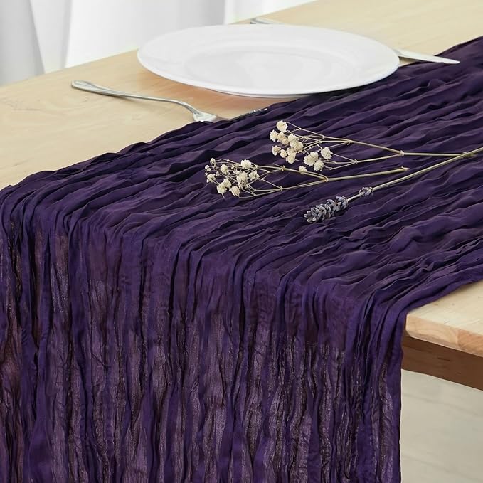 1 Pack Dark Purple Cheesecloth Table Runner 120 Inch Boho Wedding Decor | by Fixwal