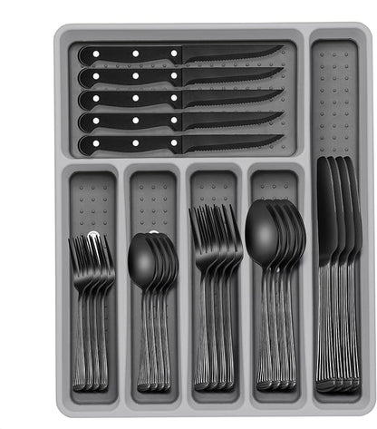 49-Piece Black Silverware Set by EWFEN